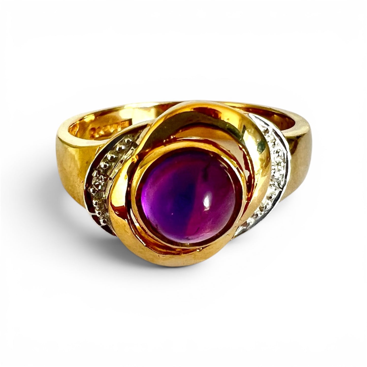 Vintage 9ct Gold Cabochon Amethyst Diamond Ring London 1994 Hallmarked Size M
