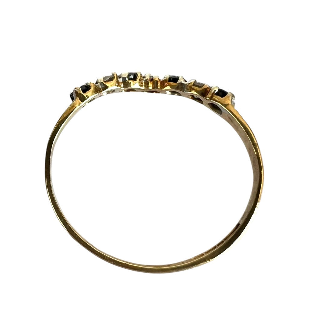 Vintage 9ct Gold Sapphire Wishbone Ring - Seven Stone - Size K 1/2