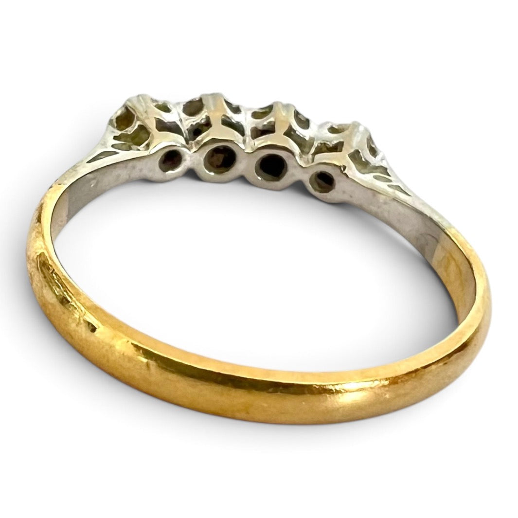 Vintage 18ct Gold Platinum Four Diamond Ring Stamped 18CT & PT Size N