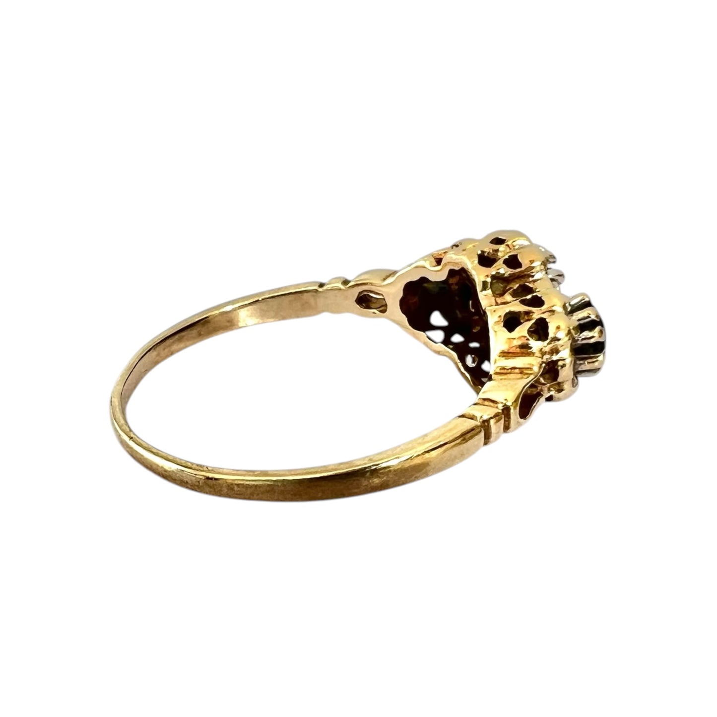Sapphire & Diamond Three Stone Ring - Vintage - 9ct Gold - Size O