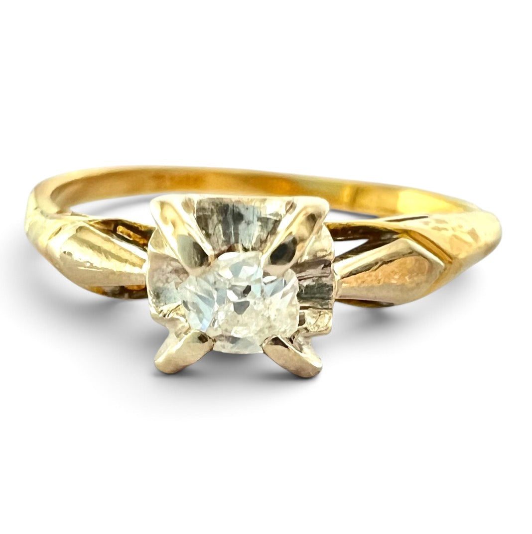 Vintage 18ct Yellow & White Gold Diamond Solitaire Ring 18CT Size K½