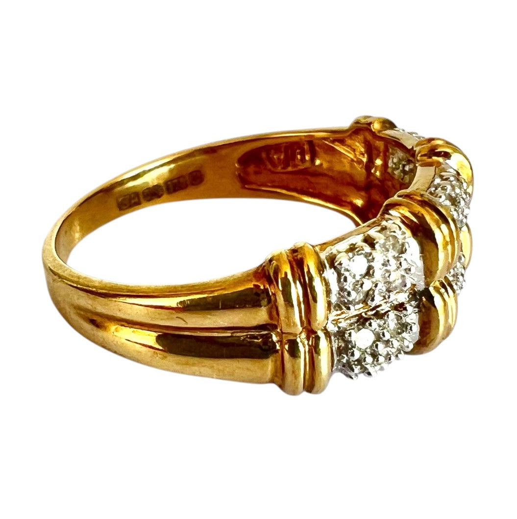 9ct Gold Diamond Two Row Half Eternity Ring – Pavé Set – Vintage – Size N