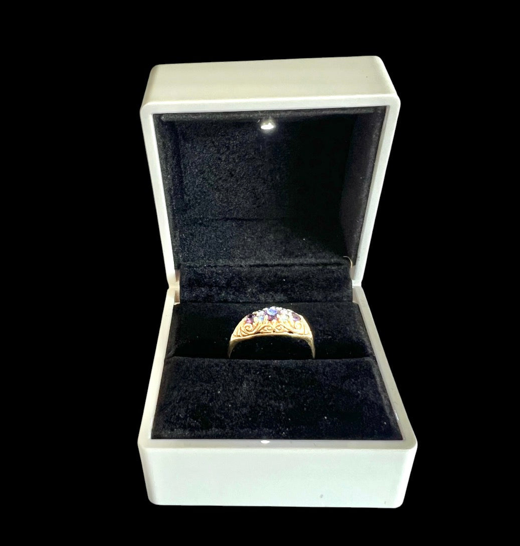 Vintage 9ct Gold Opal & Amethyst Ring – London 1976 – Size U