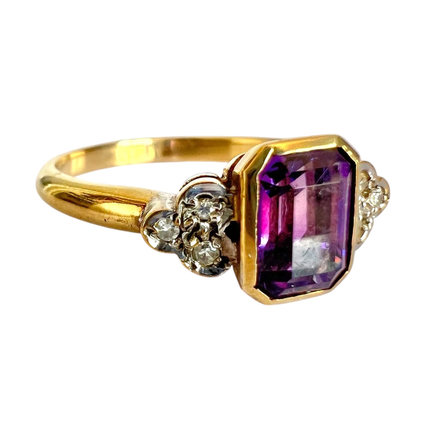 9ct Gold Amethyst & Diamond Ring – Emerald Cut – Vintage 1993 – Size N