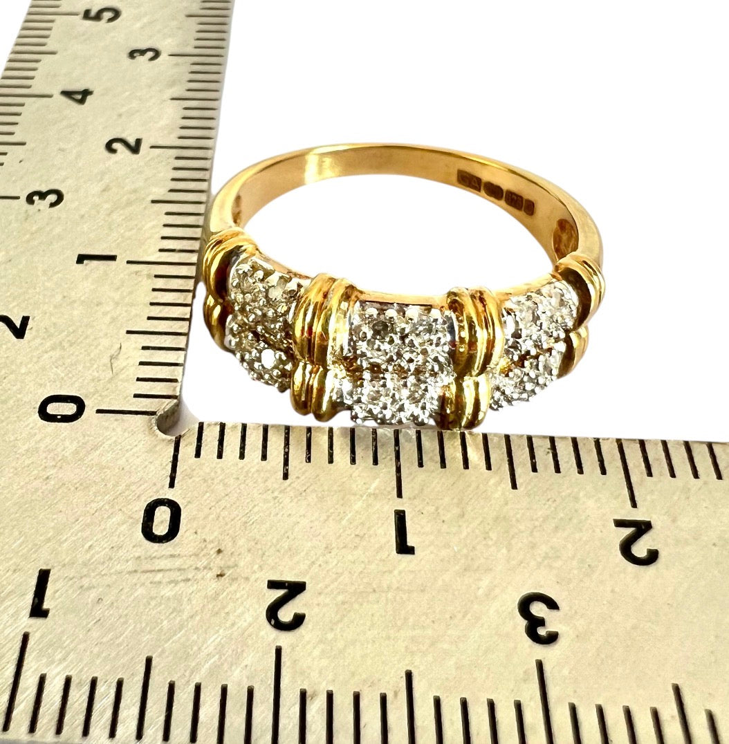 9ct Gold Diamond Two Row Half Eternity Ring – Pavé Set – Vintage – Size N
