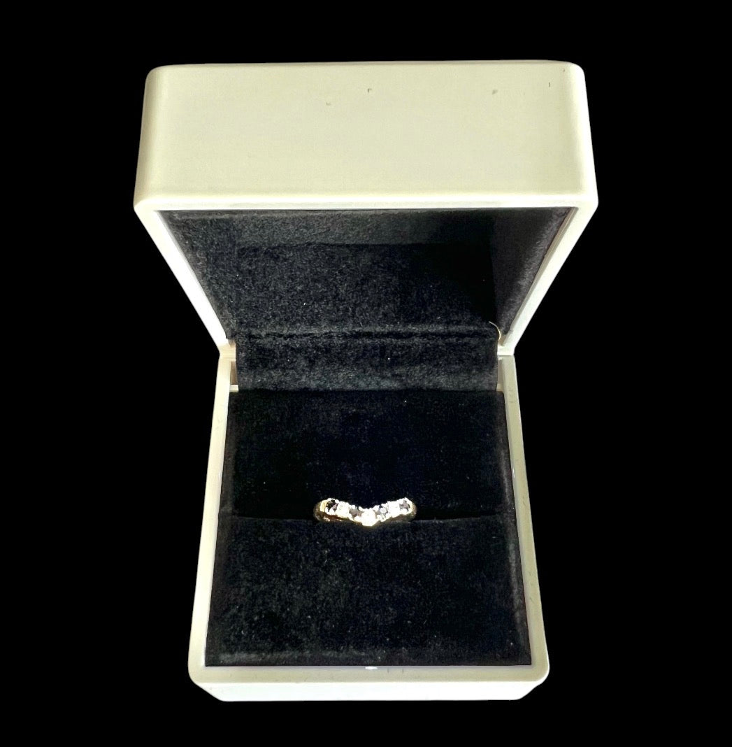 Vintage 9ct Gold Sapphire Wishbone Ring - Seven Stone - Size K 1/2