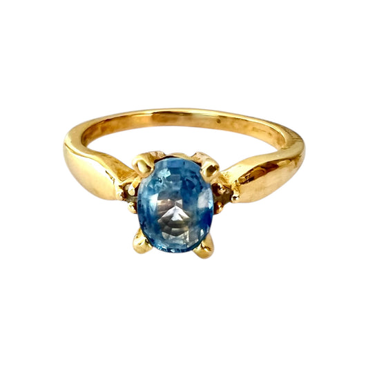 Blue Sapphire Solitaire Ring - Vintage - 9ct Gold Hallmarked - Size N