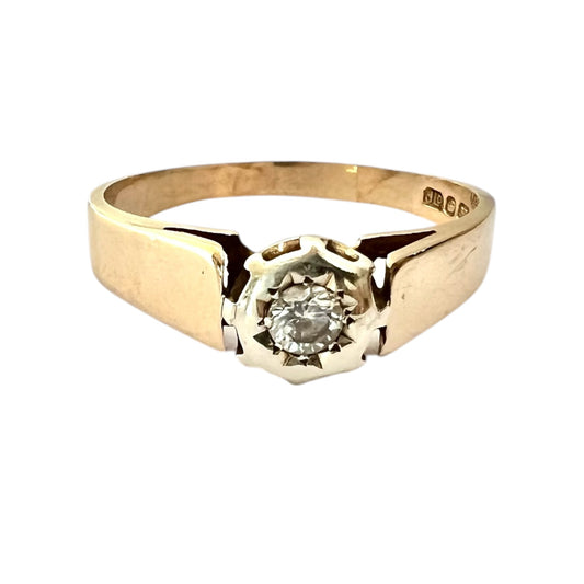 Diamond Solitaire Ring Vintage 9ct Gold Retro Shoulder Set Hallmarked Size O 1/2