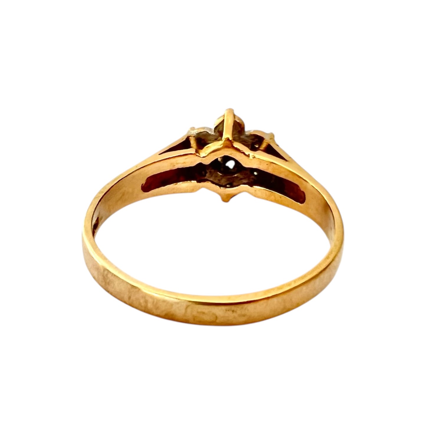 Diamond Flower Cluster Ring - Vintage - 9ct Gold Textured Shoulders - Size N 1/2