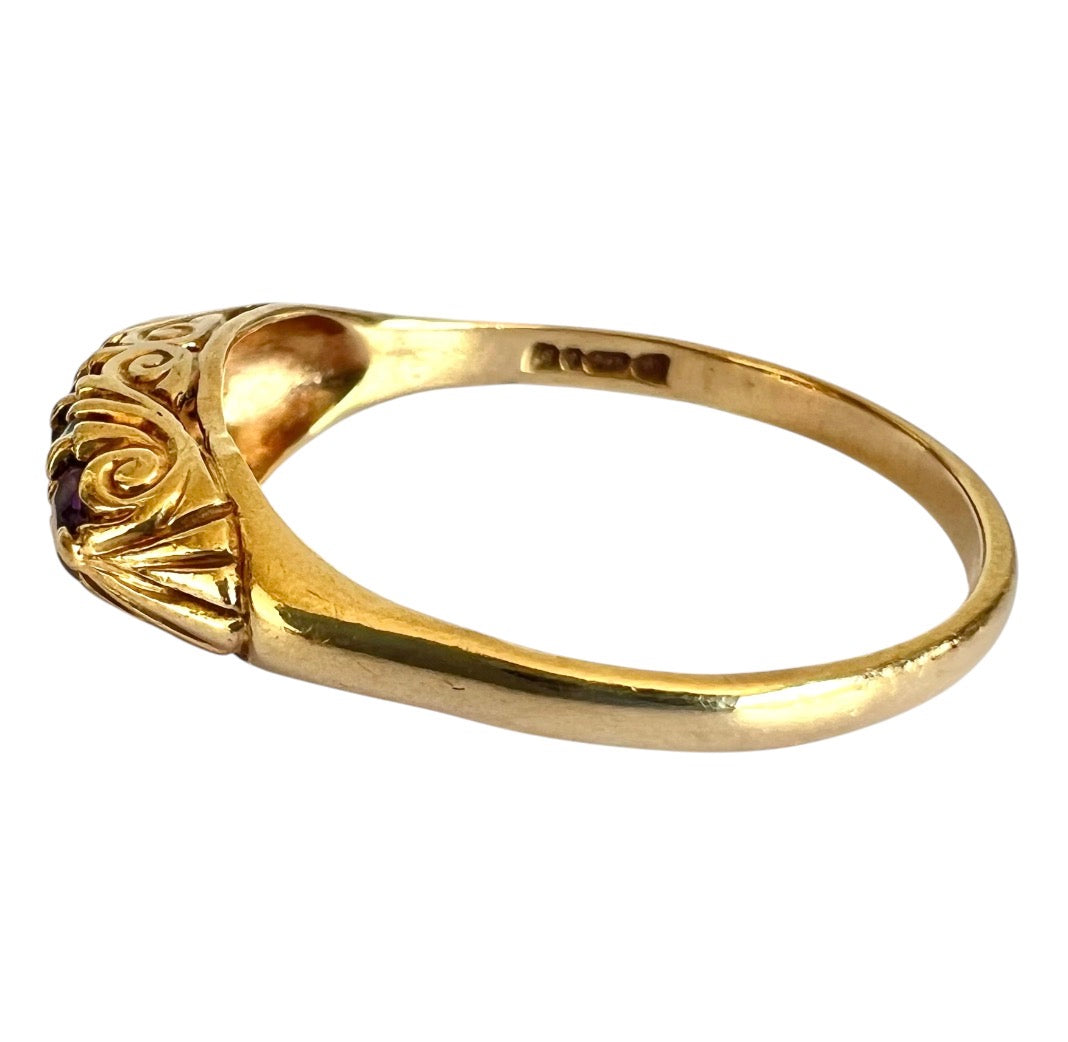 Vintage 9ct Gold Opal & Amethyst Ring – London 1976 – Size U