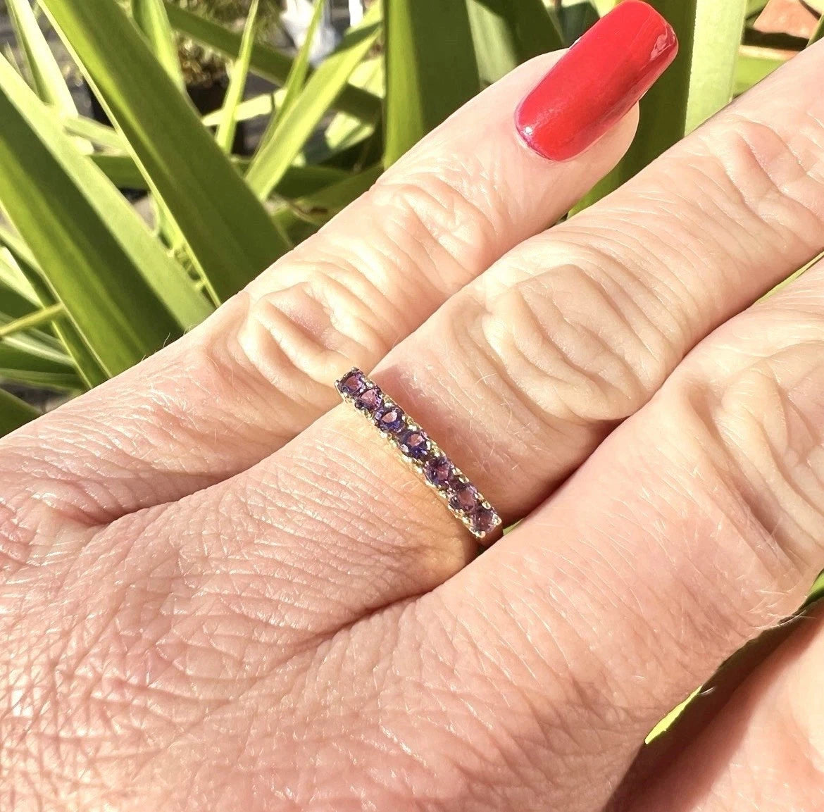 Amethyst Eternity Ring - 9ct Gold - Vintage - Size M 1/2
