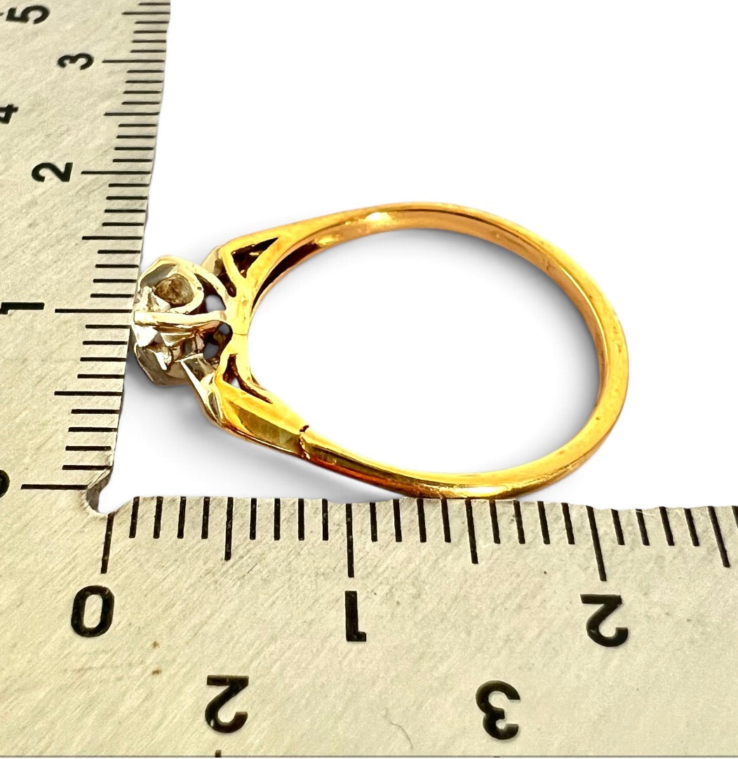 Vintage 18ct Yellow & White Gold Diamond Solitaire Ring 18CT Size K½