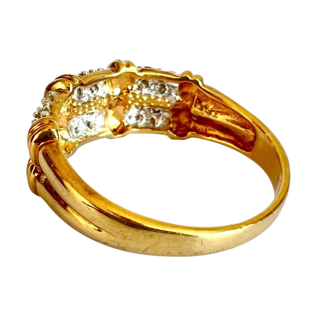 9ct Gold Diamond Two Row Half Eternity Ring – Pavé Set – Vintage – Size N