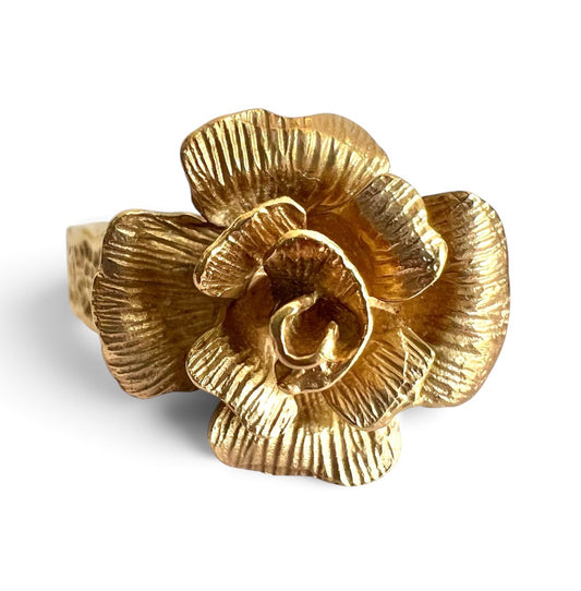 Vintage 1977 9ct Yellow Gold Rose Flower Ring Birmingham Hallmarked Size R
