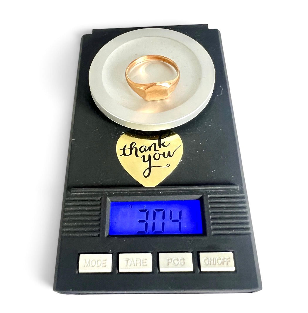 Vintage Yellow Gold Shield Signet Ring 3.04g Engravable Unisex Size S