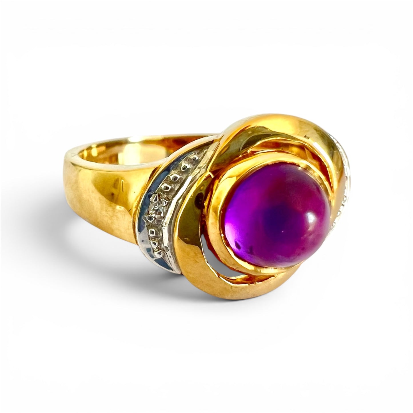 Vintage 9ct Gold Cabochon Amethyst Diamond Ring London 1994 Hallmarked Size M