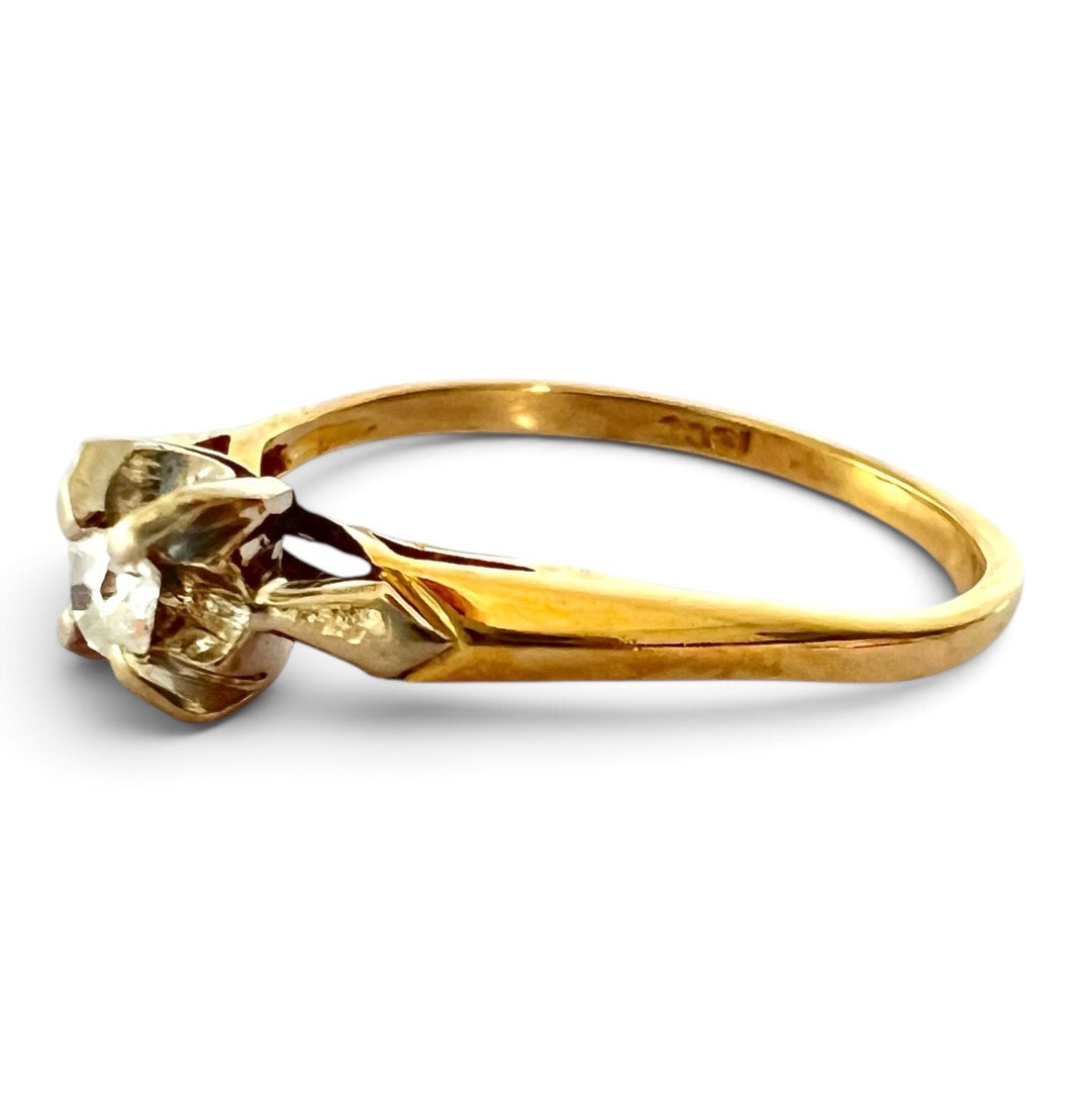 Vintage 18ct Yellow & White Gold Diamond Solitaire Ring 18CT Size K½