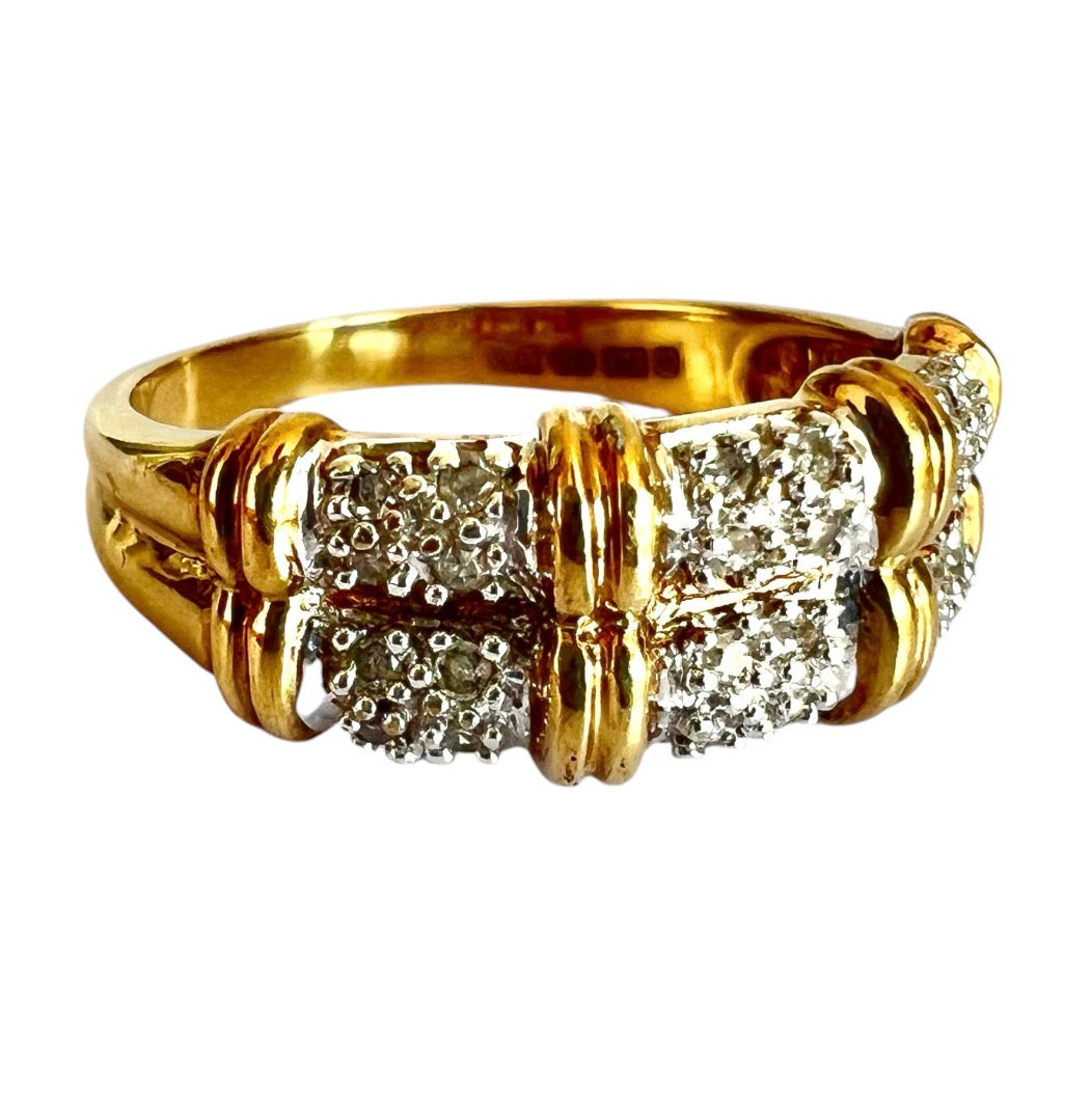 9ct Gold Diamond Two Row Half Eternity Ring – Pavé Set – Vintage – Size N