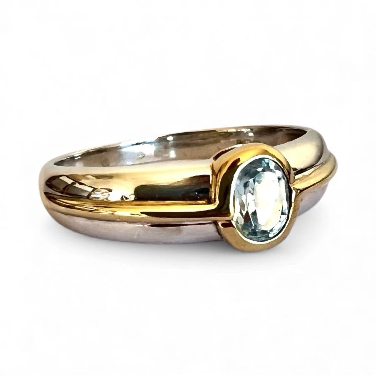 9ct gold and white gold blue topaz ring close up