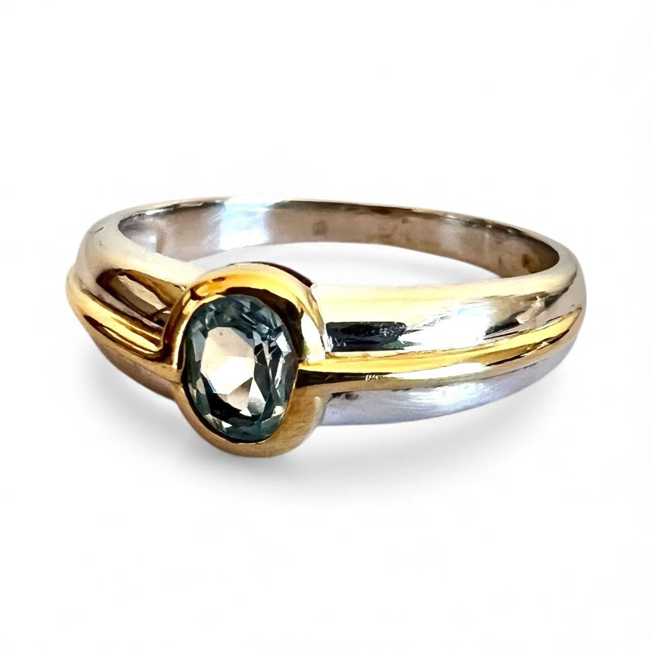 Blue Topaz gold and white gold solitaire ring