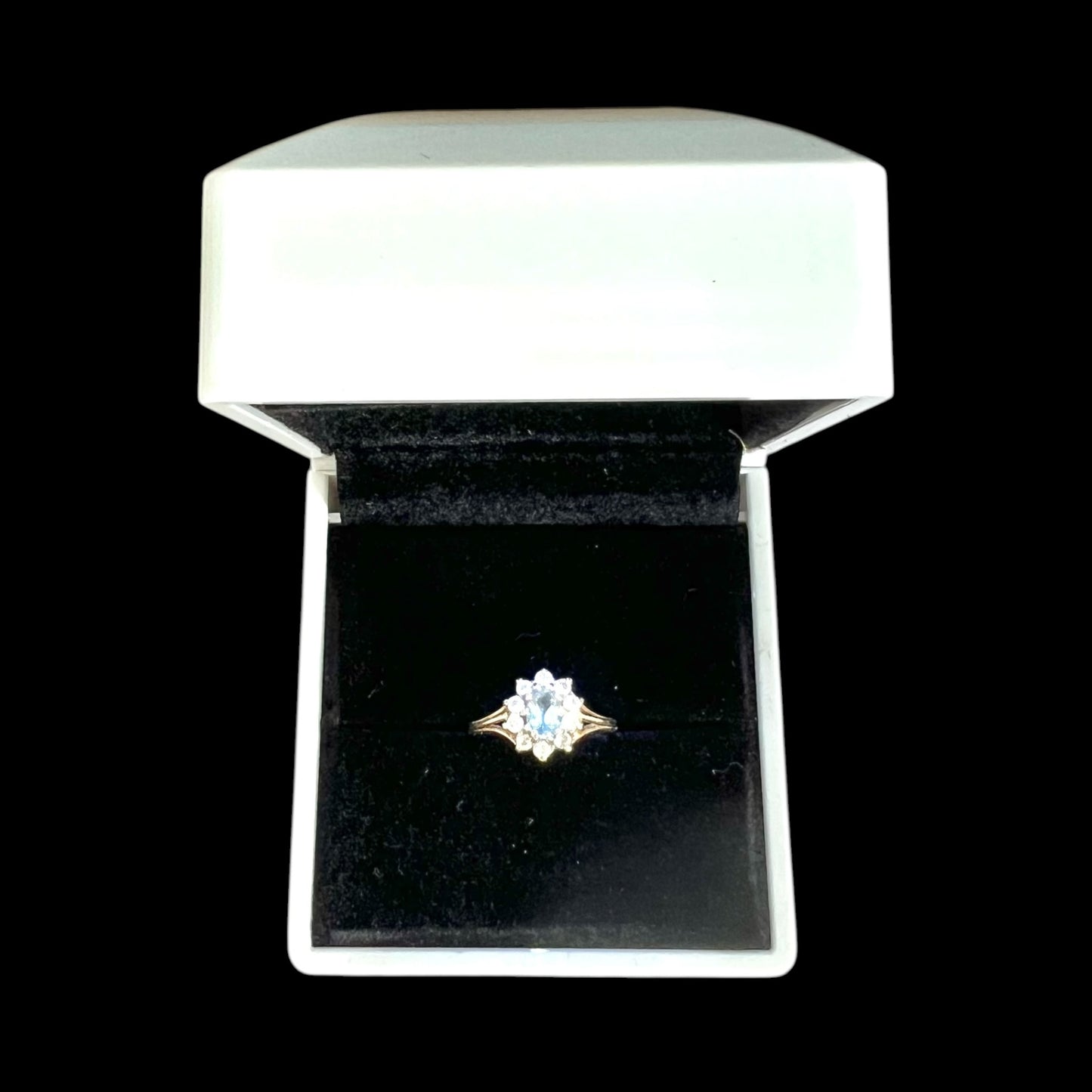 Blue Topaz Flower Cluster Ring Vintage 9ct Gold Size K 1/2