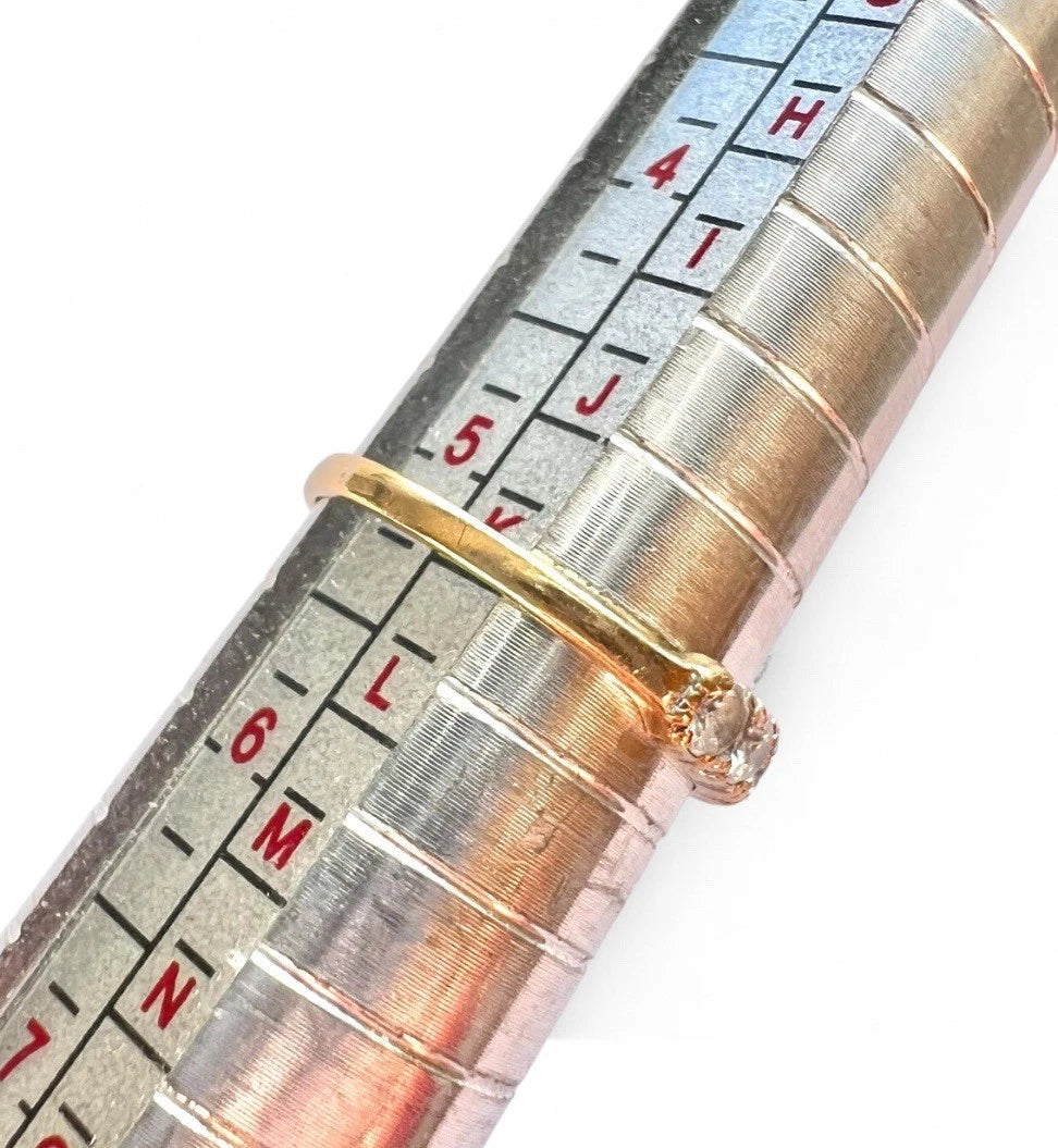 Close-up of ring on a ring sizer gauge for size comparison 