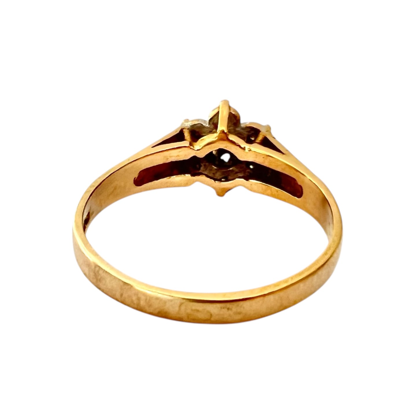 Diamond Flower Cluster Ring - Vintage - 9ct Gold Textured Shoulders - Size N 1/2
