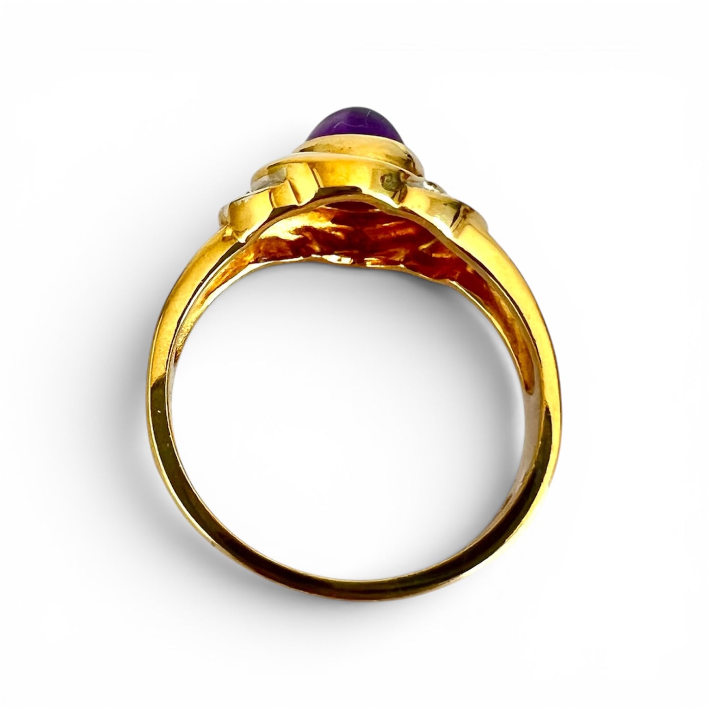 Vintage 9ct Gold Cabochon Amethyst Diamond Ring London 1994 Hallmarked Size M