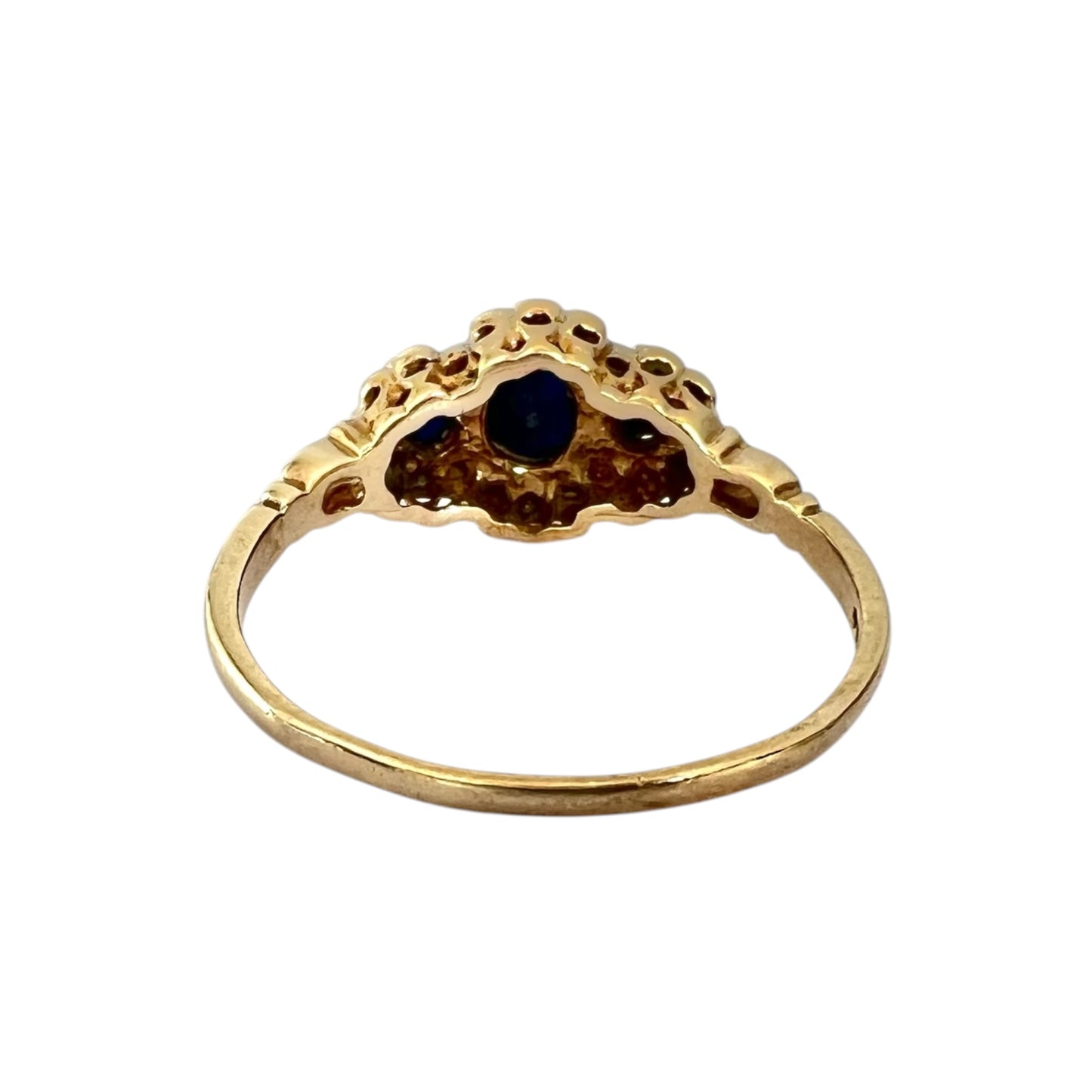 Sapphire & Diamond Three Stone Ring - Vintage - 9ct Gold - Size O