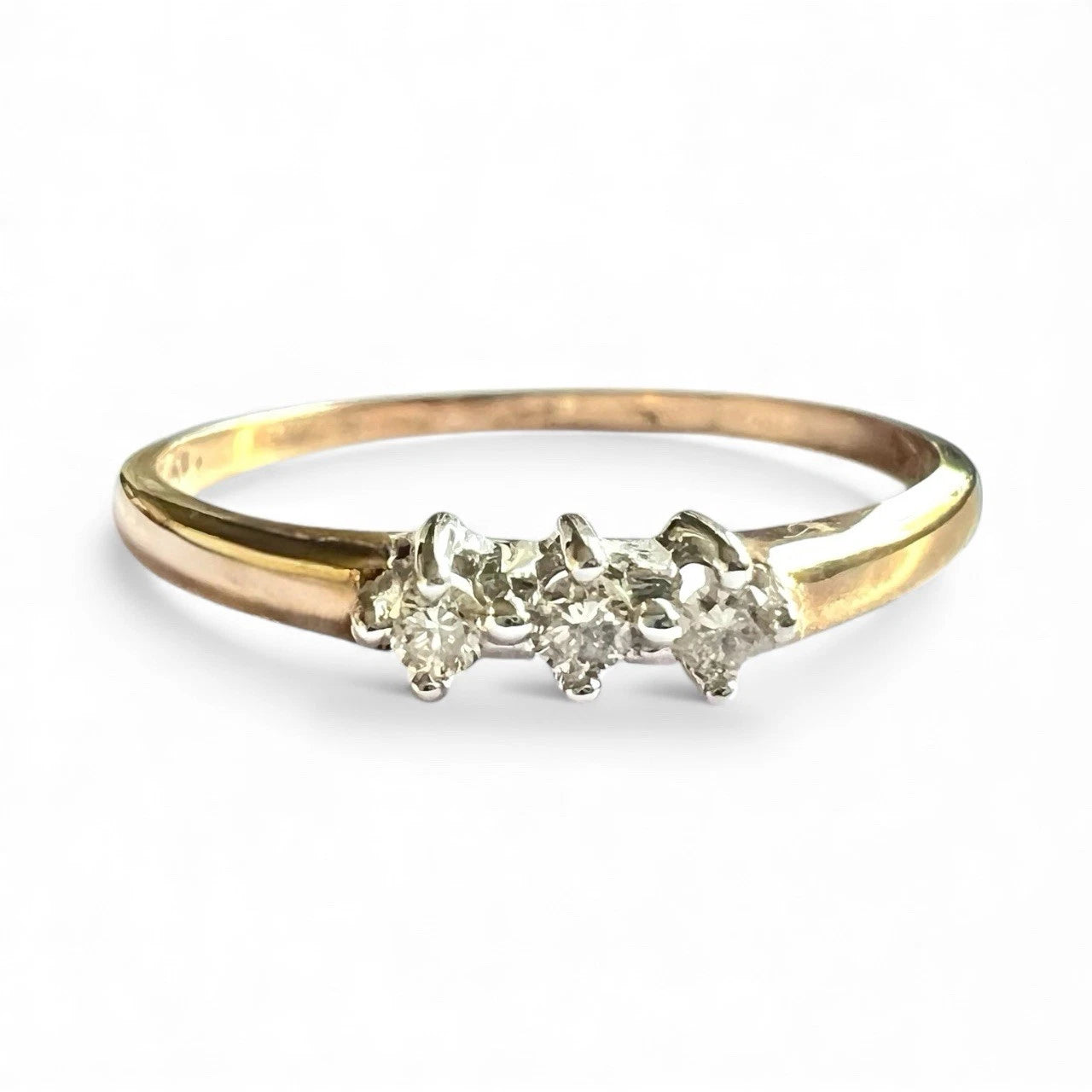 Diamond Three Stone Ring - 9ct Gold - Vintage - Size M 1/2