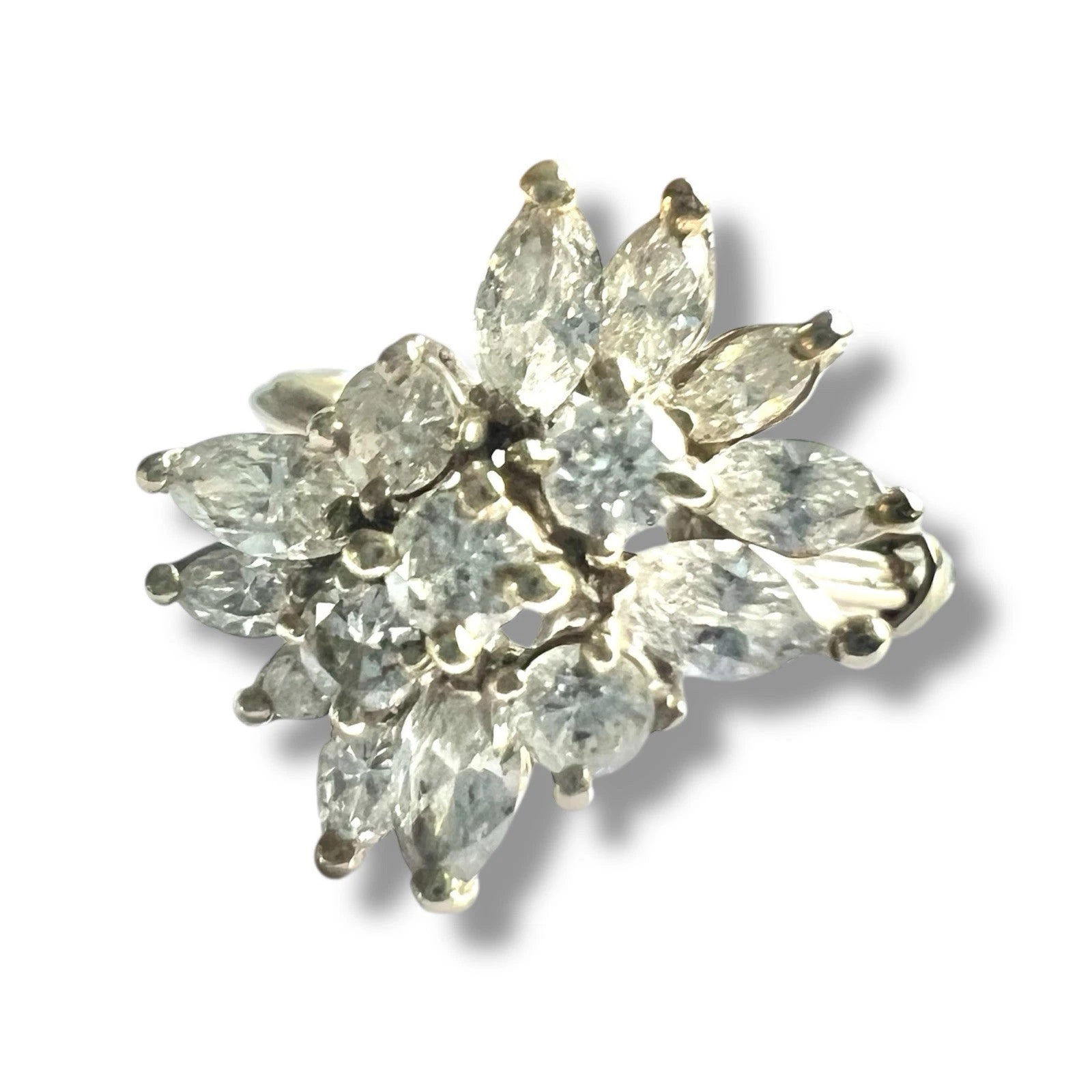 Diamond flower ring on a white background