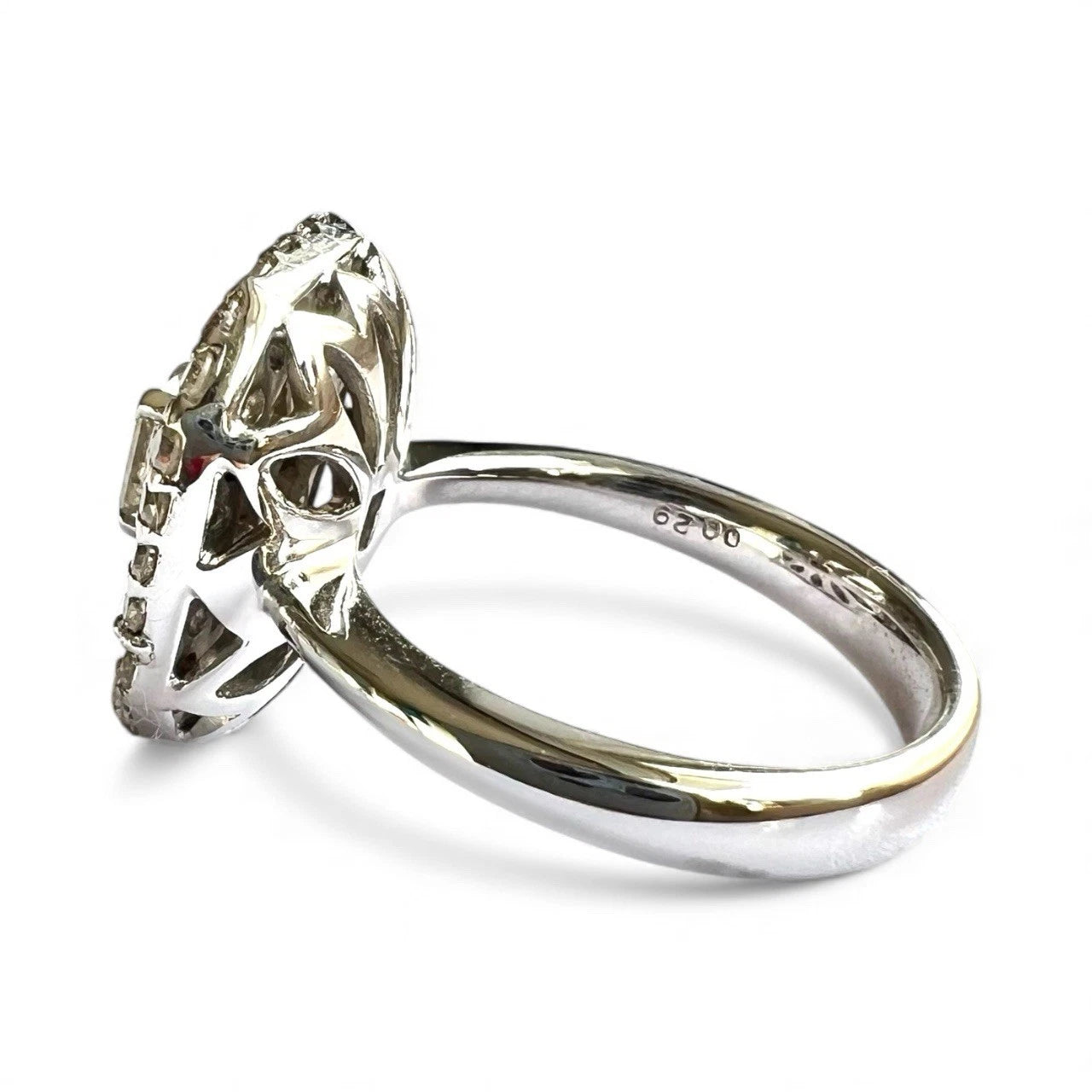White Gold ring with a large diamond on a white background