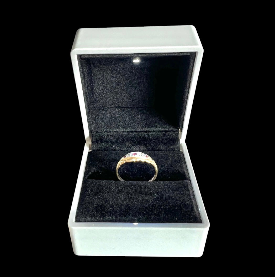 Vintage 1972 9ct Gold Ruby Simulant & White Paste Five Stone Hallmark  Size O