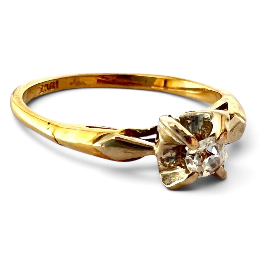 Vintage 18ct Yellow & White Gold Diamond Solitaire Ring 18CT Size K½