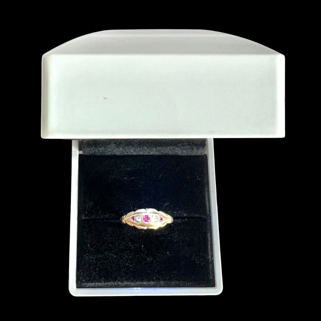 Vintage 1972 9ct Gold Ruby Simulant & White Paste Five Stone Hallmark  Size O