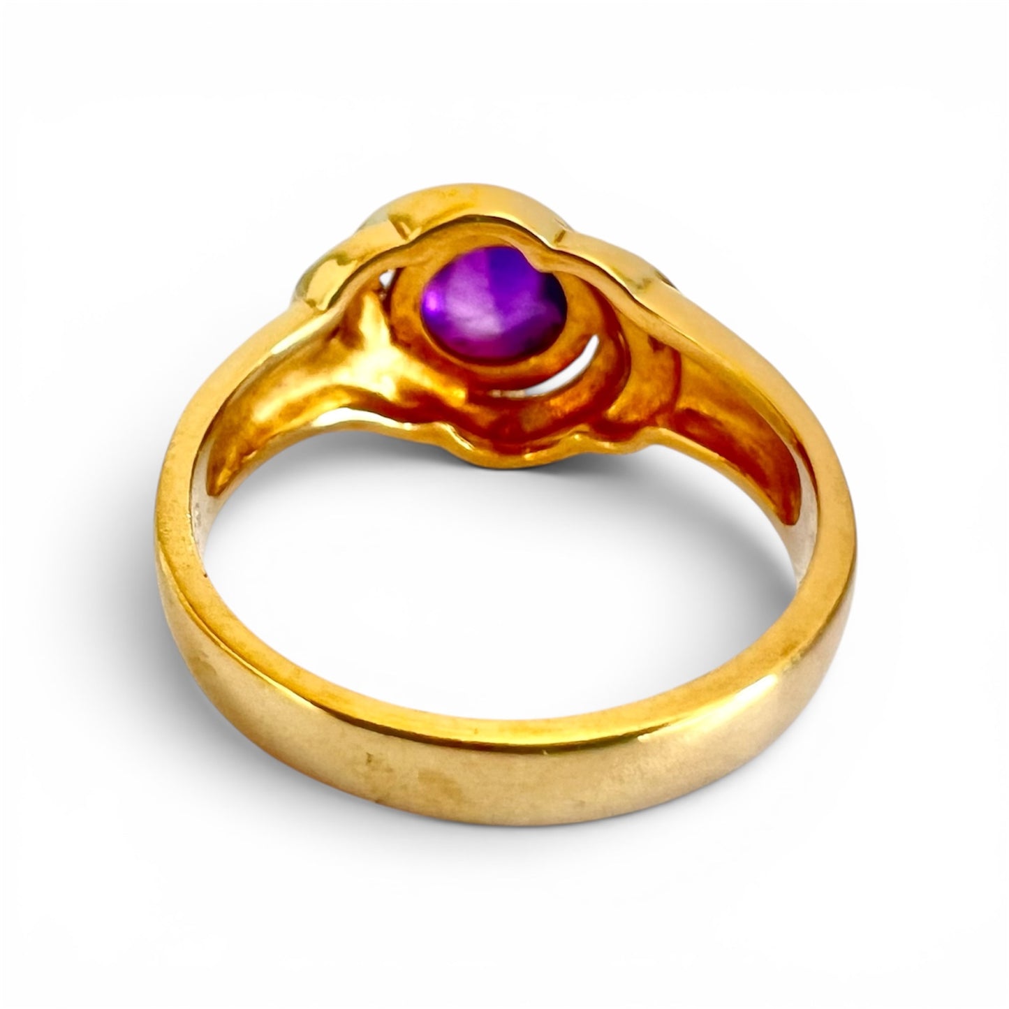Vintage 9ct Gold Cabochon Amethyst Diamond Ring London 1994 Hallmarked Size M
