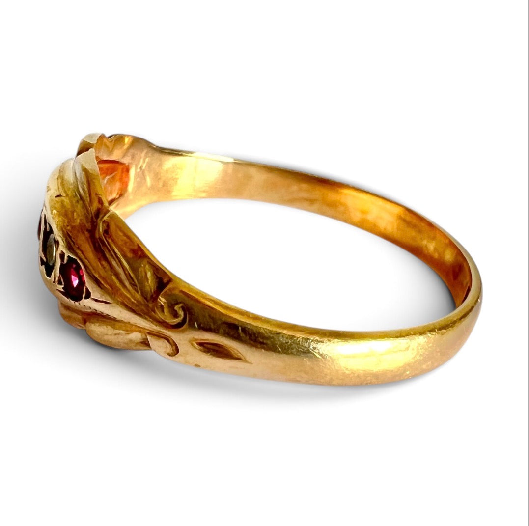 Vintage 1972 9ct Gold Ruby Simulant & White Paste Five Stone Hallmark  Size O
