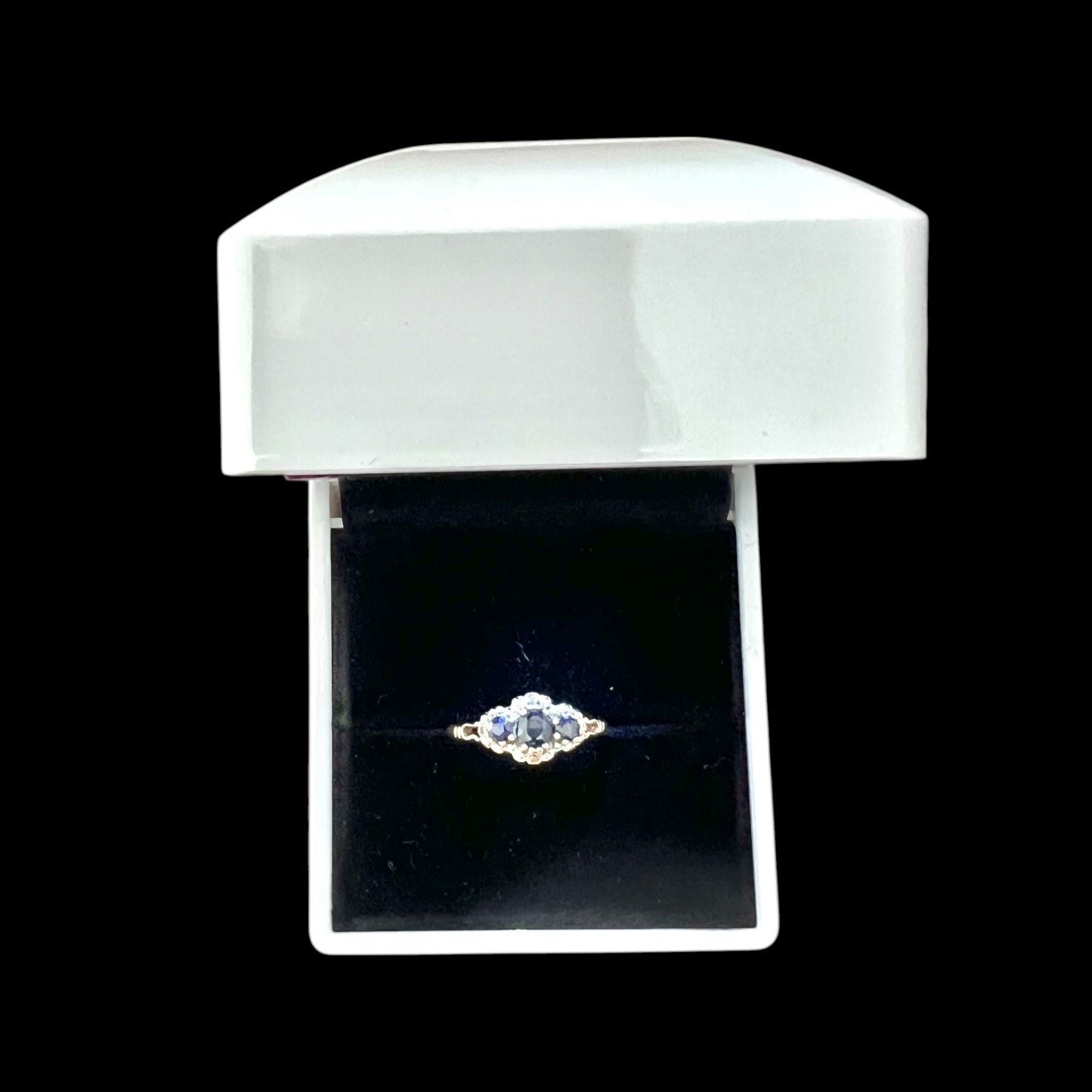 Sapphire & Diamond Three Stone Ring - Vintage - 9ct Gold - Size O