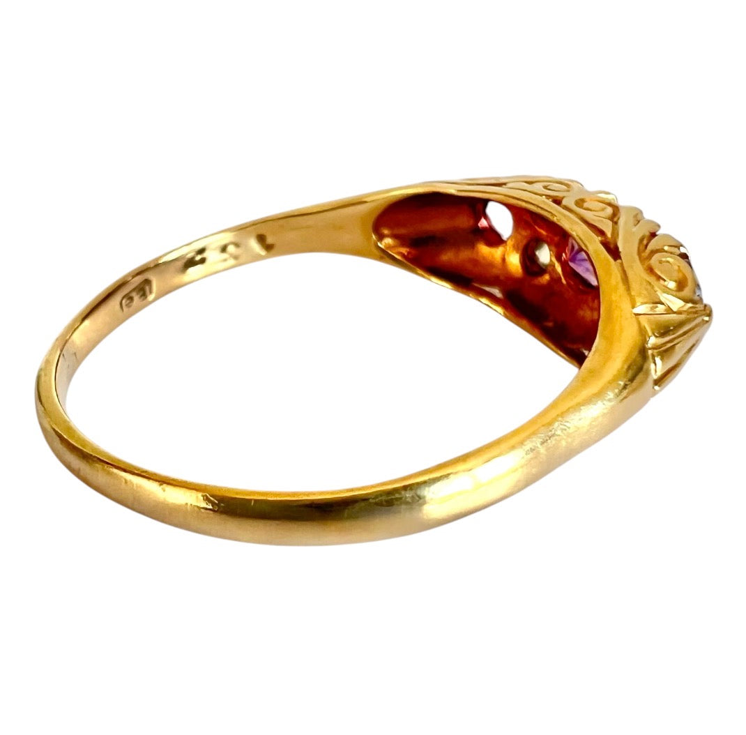 Vintage 9ct Gold Opal & Amethyst Ring – London 1976 – Size U