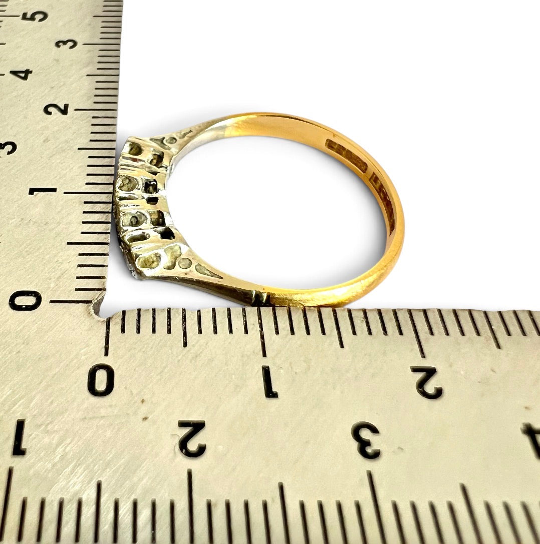 Vintage 18ct Gold Platinum Four Diamond Ring Stamped 18CT & PT Size N