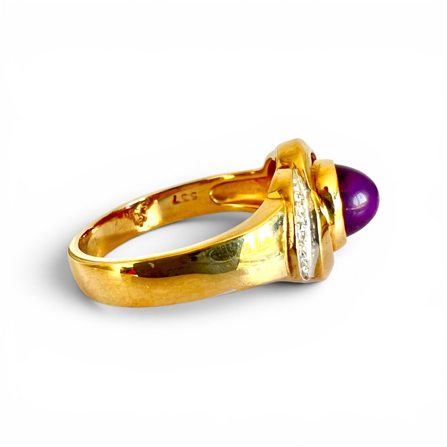 Vintage 9ct Gold Cabochon Amethyst Diamond Ring London 1994 Hallmarked Size M