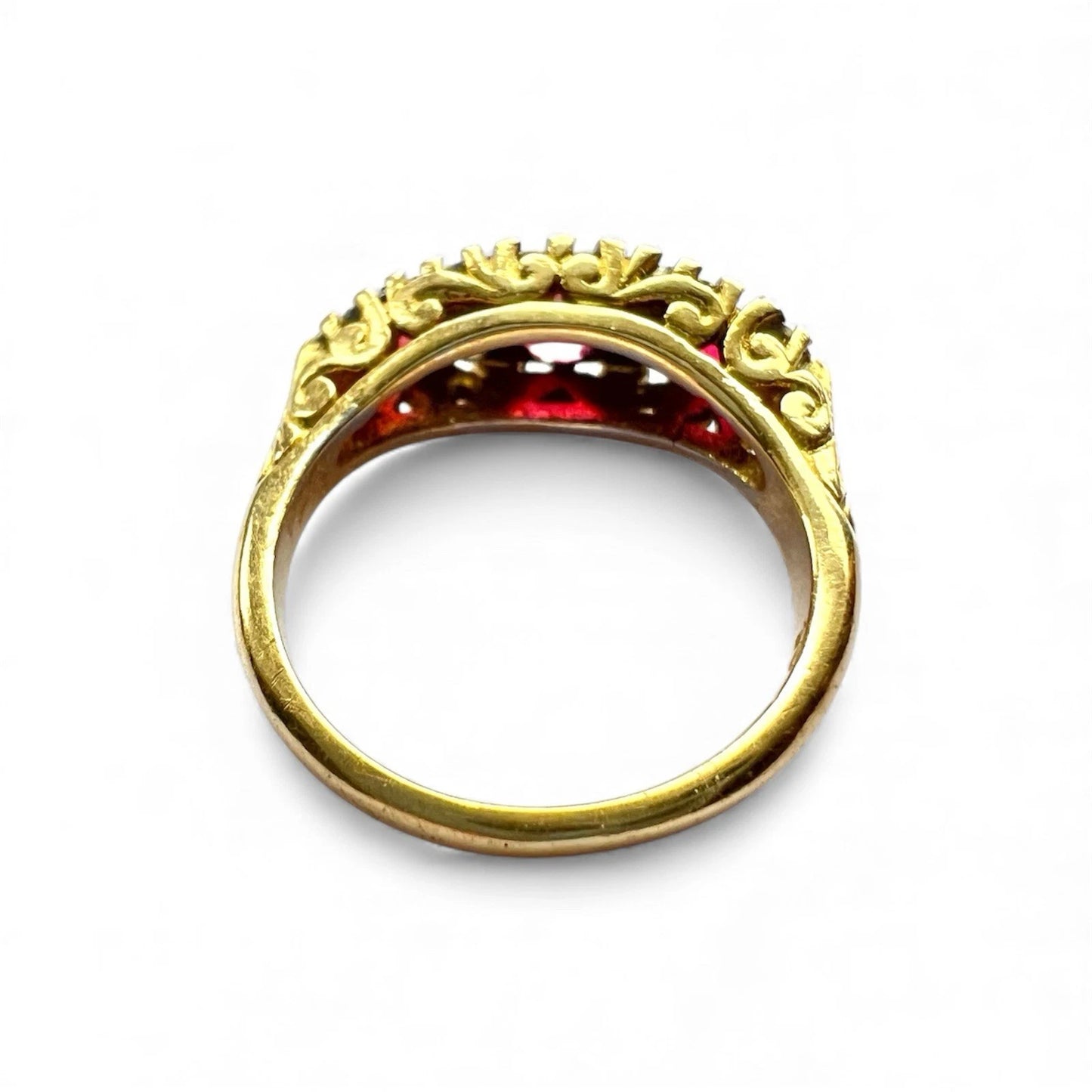Ruby & Diamond Seven Stone Ring - 18ct Gold - Antique - Size L
