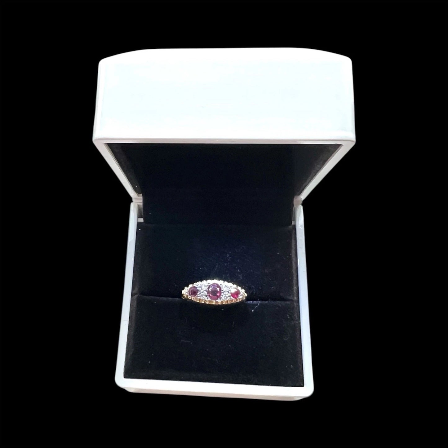 Ruby & Diamond Seven Stone Ring - 18ct Gold - Antique - Size L