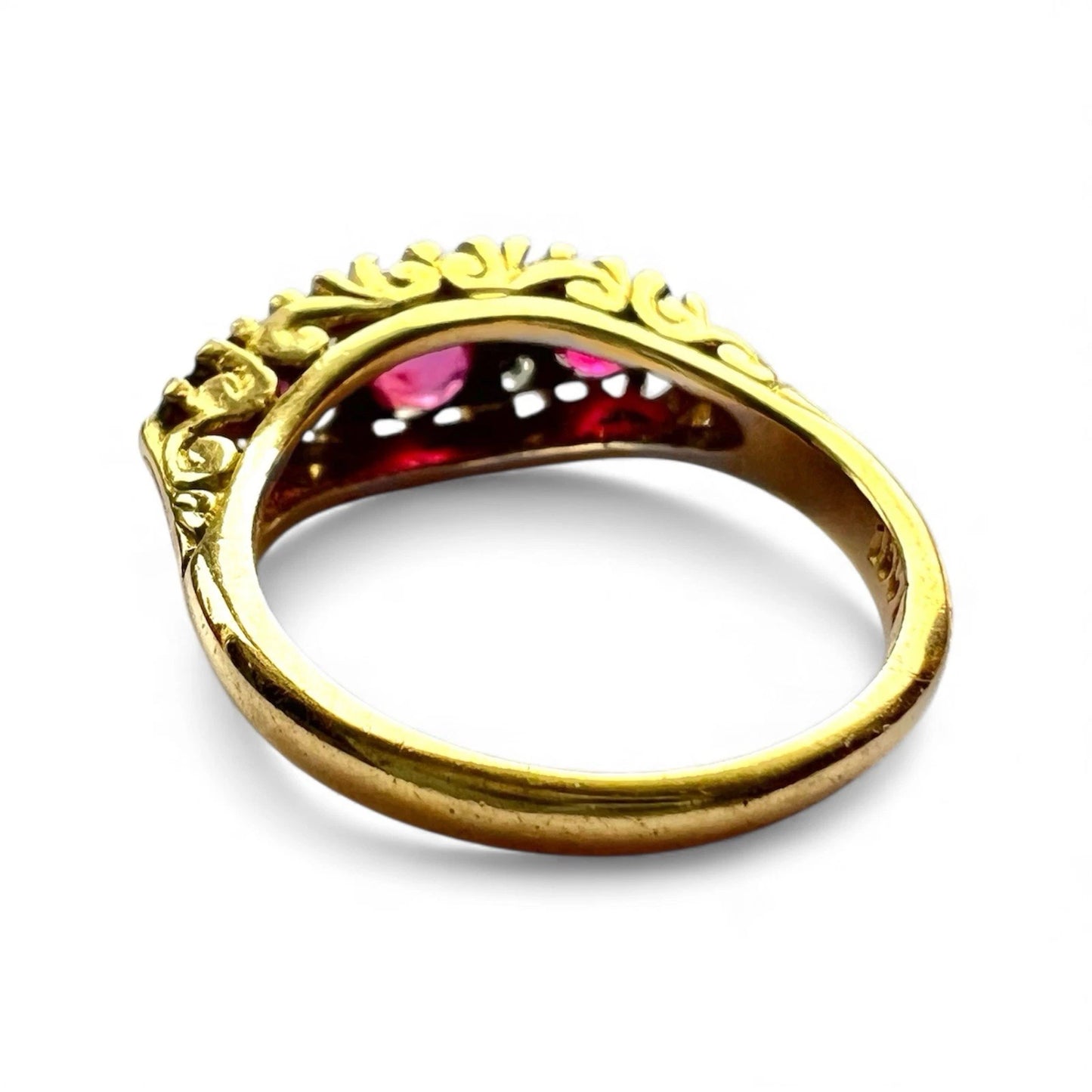 Ruby & Diamond Seven Stone Ring - 18ct Gold - Antique - Size L
