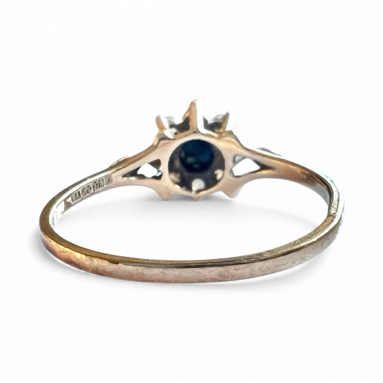 Sapphire & Cubic Zirconia Cluster Ring - 9ct Gold - Vintage - Size N