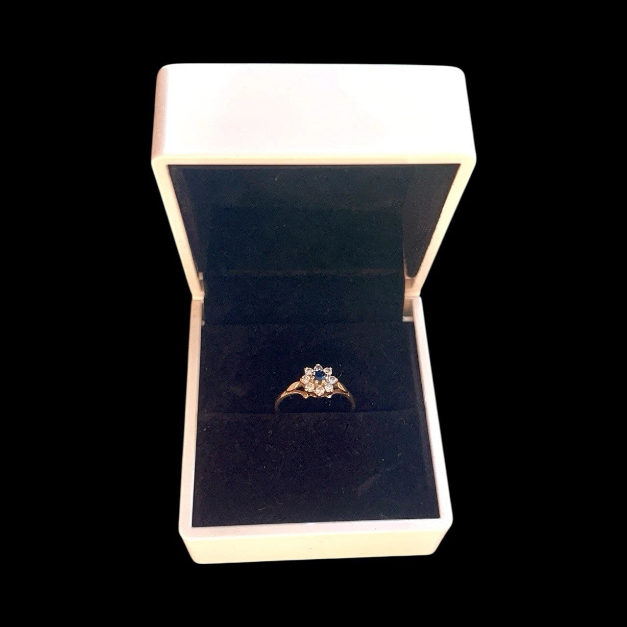 Sapphire & Cubic Zirconia Cluster Ring - 9ct Gold - Vintage - Size N