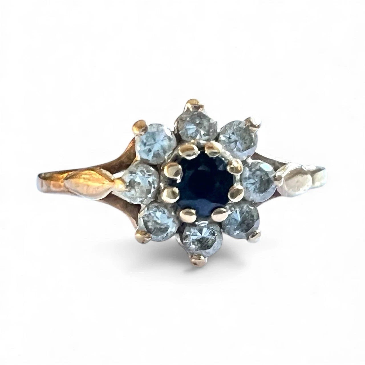 Sapphire & Cubic Zirconia Cluster Ring - 9ct Gold - Vintage - Size N
