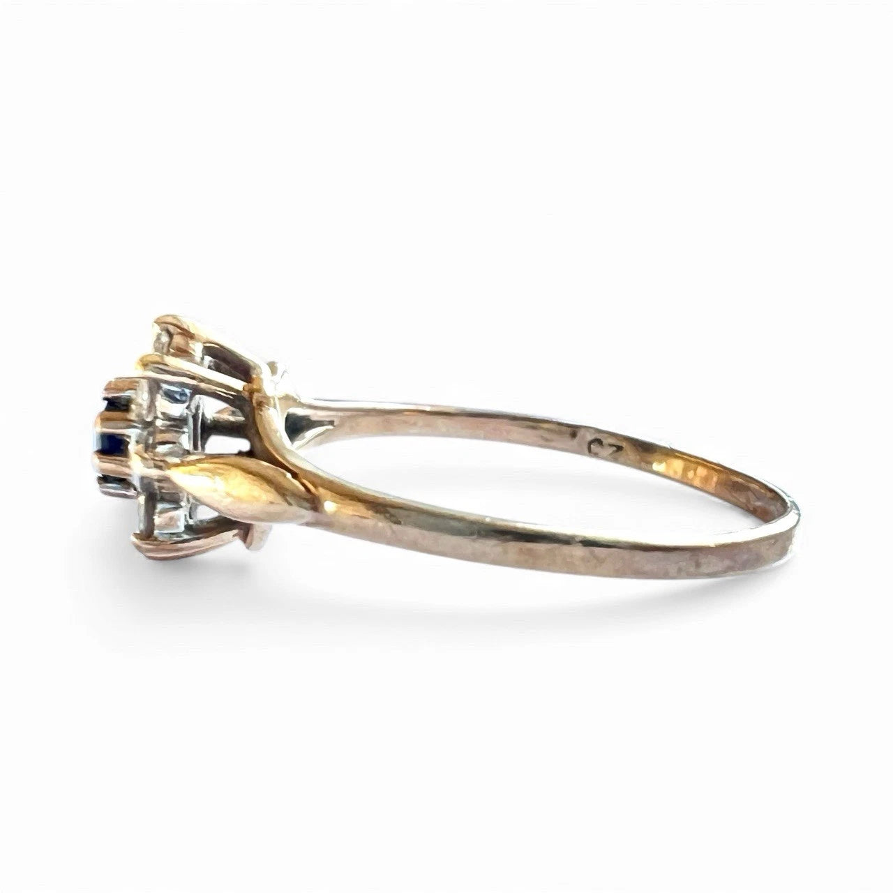 Sapphire & Cubic Zirconia Cluster Ring - 9ct Gold - Vintage - Size N