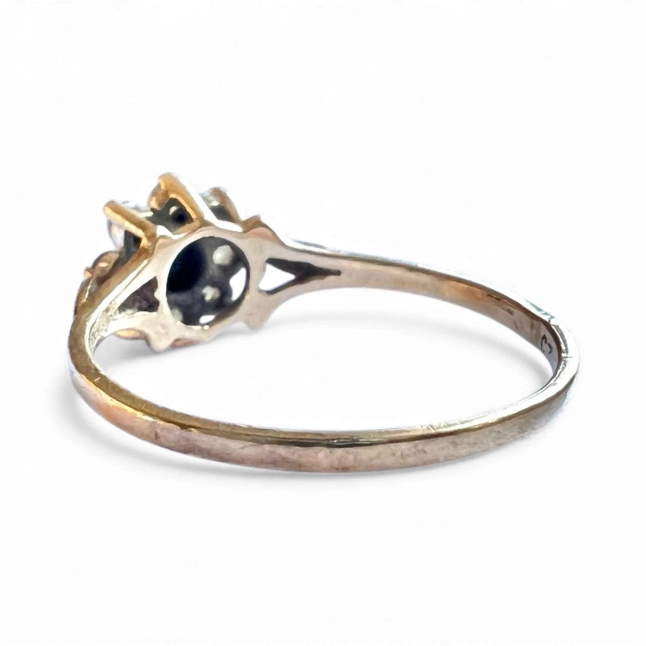 Sapphire & Cubic Zirconia Cluster Ring - 9ct Gold - Vintage - Size N