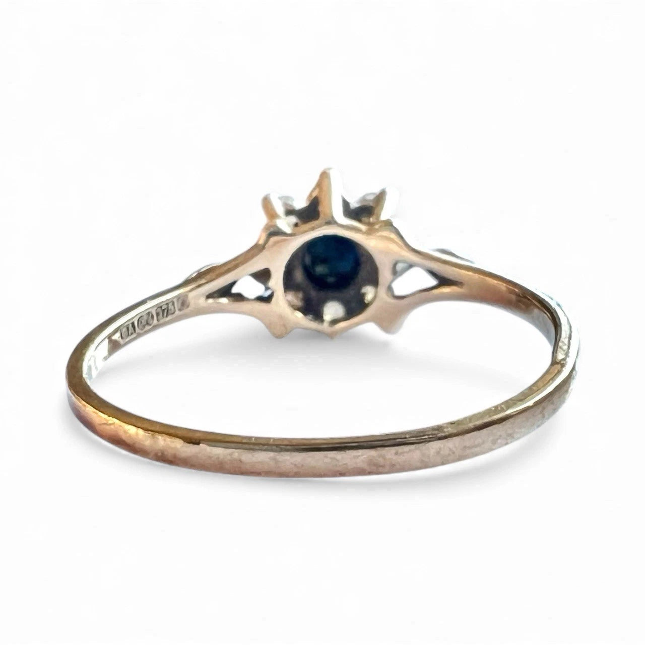 Sapphire & Cubic Zirconia Cluster Ring - 9ct Gold - Vintage - Size N